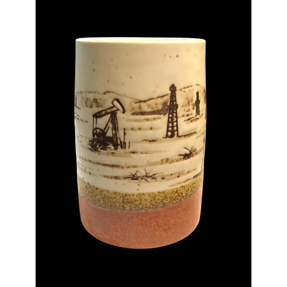 Vintage Otagiri Oil Well Scene Stoneware Mug - Brown & Beige Speckled Design - Picture 3 of 5